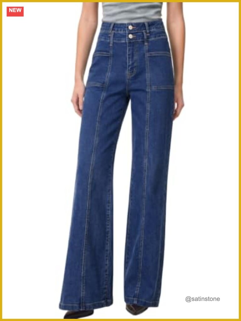 High Waisted Wide Leg Stretchy Cotton Blend Jeans Tummy Control